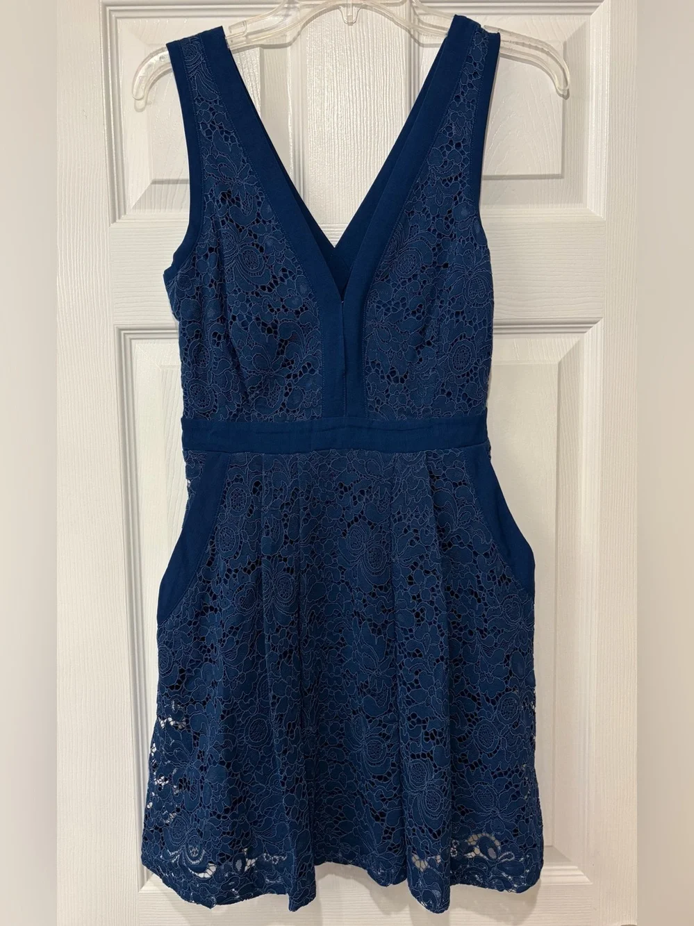 Free People Navy Blue Lace Eyelet Mini Sleeveless V-neck Dress Size S Small